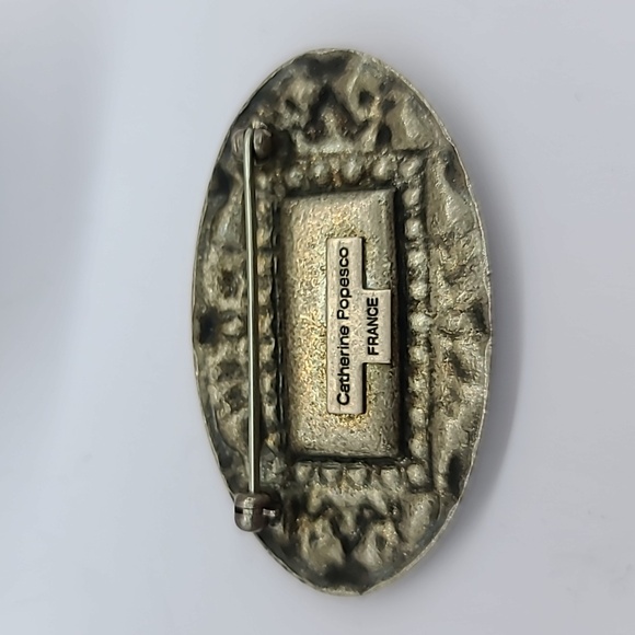 Catherine Popesco FRANCE Enamel Art Nouveau Revival Brooch w Inset Crystals - Picture 7 of 10